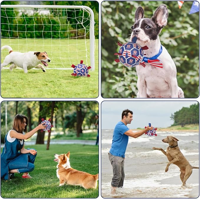 Diman Dog Balls, 6 Inch Dog Soccer Ball with Straps, Independence Day Gift