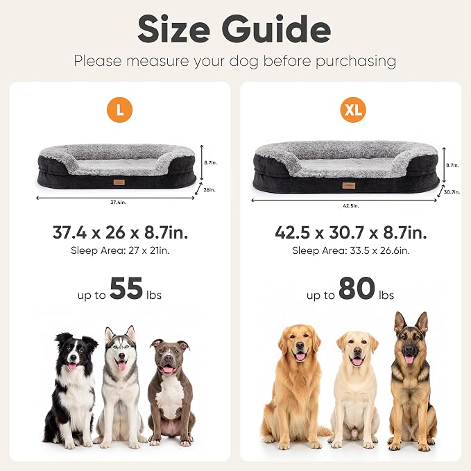 FUKUMARU X-Large Thickened Dog Couch Bed, Orthopedic, Waterproof & Washable | Heavy Duty Dog Sofa with 4" Extra-Thick Egg-Crate Foam, Relieves Joint Pressure, Fully Removable, Fits Extra-Large Dogs