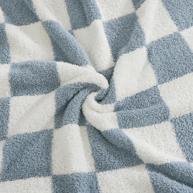 Soft Checkered Throw Blanket for Couch-Cozy Warm Knitted Blankets | Lightweight Warm Fluffy Decor for Women, Mom, Her & Girls, Sofa, Chair, Bed, 50x60in,Grey Blue