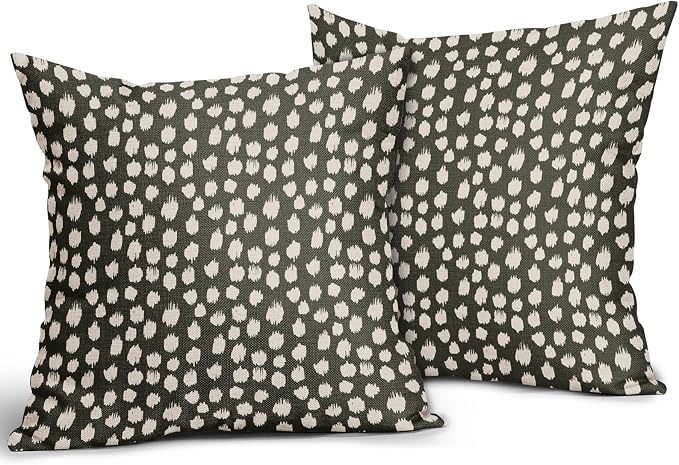 Sweetshow Olive Green Cream Dots Pillow Covers 20x20 Set of 2 Boho Design Polka Dot Throw Pillows Modern Trendy Print Outdoor Decorative Pillowcase Square Linen Cushion Cases Decor for Sofa Couch Bed
