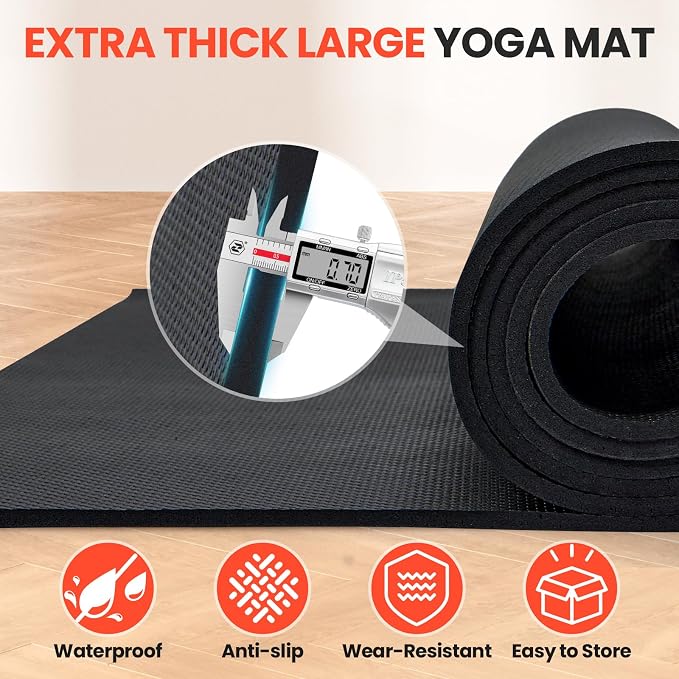 Stepwaver Extra Large Exercise Mat, 7'x5' 8'x6' 10'x6' (8mm) Extra Thick Workout Mats for Home Gym Flooring, Non-Slip, Ultra Durable, High-Density Gym Mat for Cardio,Yoga, Jump Rope, MMA, Weights