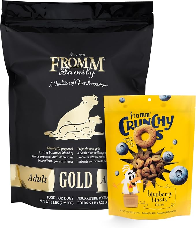 Fromm Adult Gold Dog Food 5 lb & Crunchy Os Blueberry Blasts Treats 6 oz