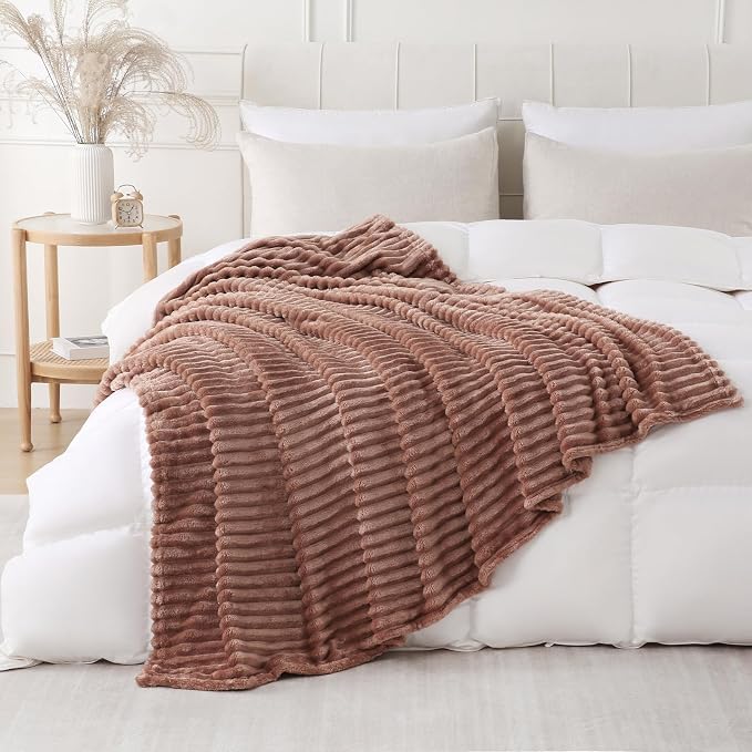 Chocolate Throw Blanket for Couch Sofa 90x90 inches Striped Design | Fleece Blankets Room Home Decor Lightweight Plush Soft Cozy Gifts for Women Mom