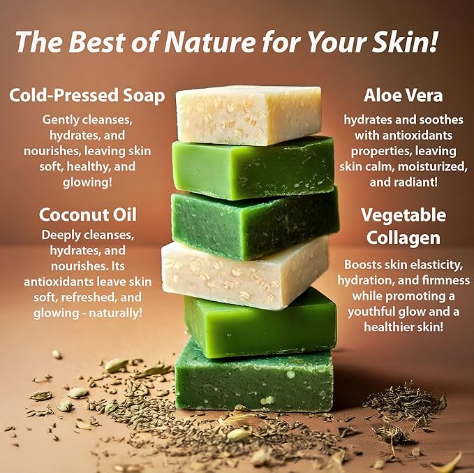 Natural Handmade Cold Press Bar Soap – Pear with Chia and Turnip Seeds - Aloe Vera and Vegetable Collagen – Soft Exfoliating Formula