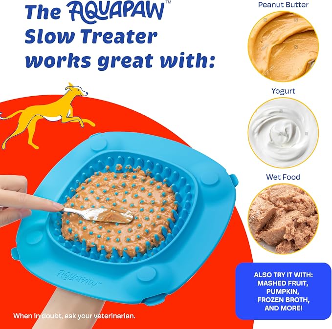 Aquapaw Silicone Dog Lick Mat - Suction Cup Slow Feeder Pad - Calming Bath Time Aid & Dog Grooming - Stress Relief & Pet Enrichment - Pack of 2 - XL & Small, Blue