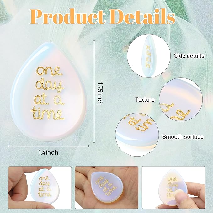 LAIDANLA Worry Stone for Anxiety Opal Healing Crystal Sensory Fidget Thumb Stones One Day at A Time Mental Health Depression Relief Items Meditation Inspirational Thinking of You Gifts for Women Men