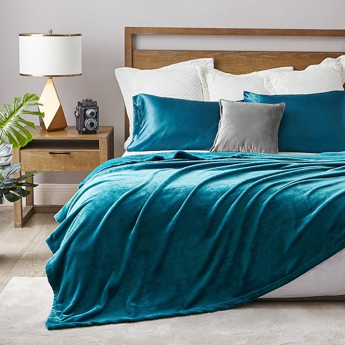 Hansleep Twin Teal Fleece Blanket, Soft Flannel Bed Blanket | Fuzzy Cozy Blanket 60x80 Inches, Multi-use for Bed, Sofa, Couch, Travel, Camping, All Season Warm Lightweight Cover