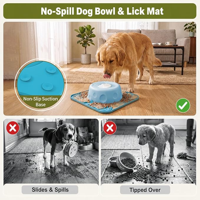 Pezluxe Slow Feeder Dog Bowls & Lick Mat,Dog Licking Bowl with Rolling Ball
