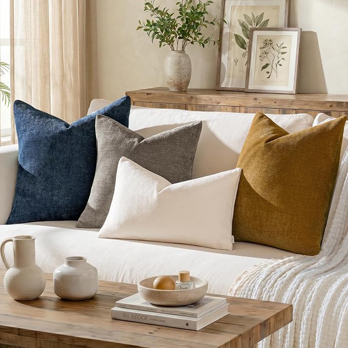 Fall Decorative Throw Pillow Covers Pack of 2,20x20 Inch Warm Brown | Twill Chenille Cushion Covers for Sofa Living Room Couch Bed