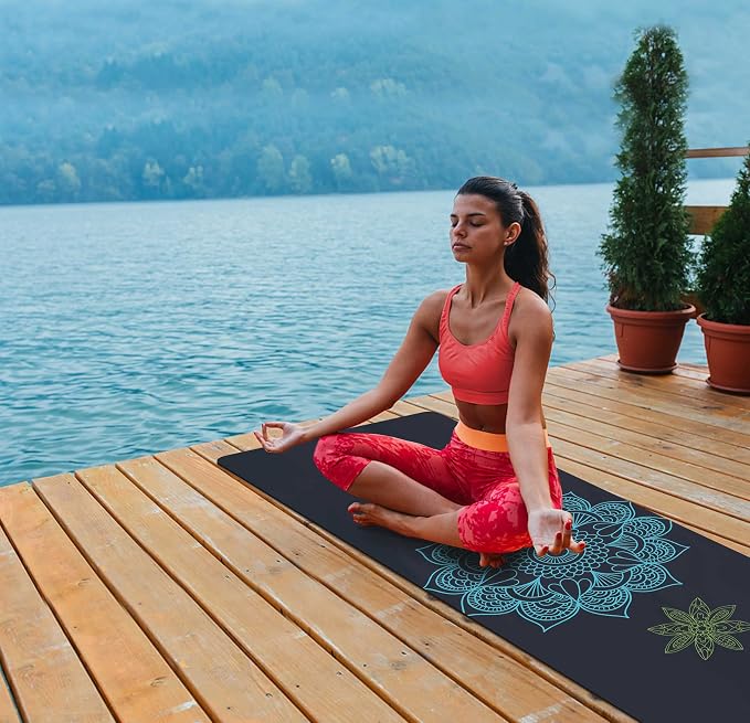 nuveti Printed Travel Yoga Mat-1/16 Inch Thick Non Slip Fitness Workout Mat with Carrying Bag, Foldable Lightweight Suede & Natural Rubber Yoga Mat for Yoga Pilates and Fitness 72" L x 24" W x 1.5mm