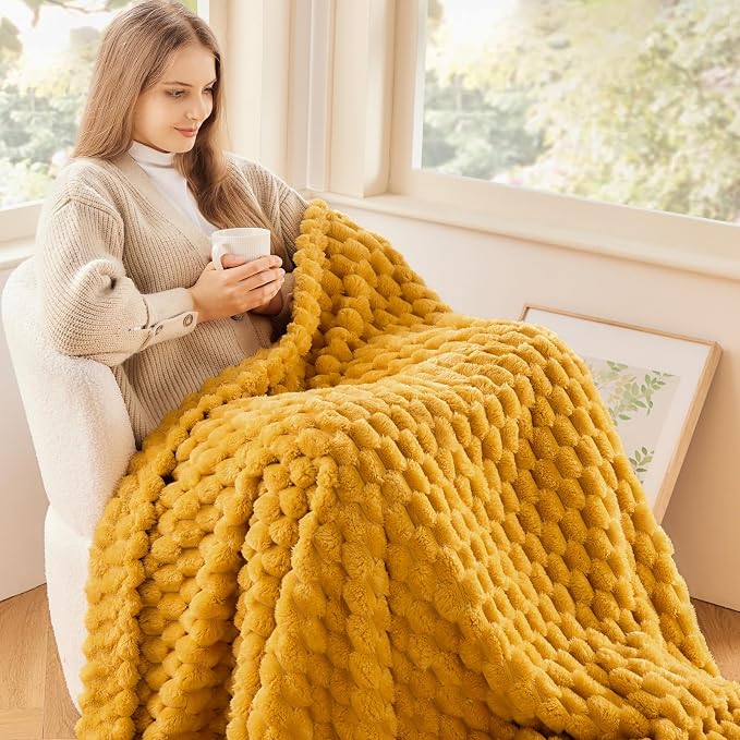 NEWCOSPLAY Fleece Clouds Cozy Throw Blanket for Couch, Yellow, 50"x60" | Premium Silky Flannel Blanket, Soft Lightweight Fluffy Throw Blanket for Bed Sofa Decor, Gift for All Season Use