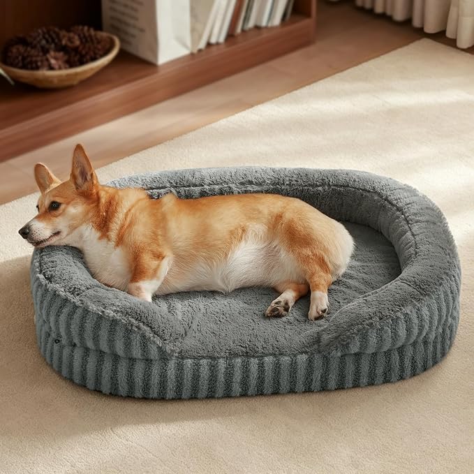 MIXJOY Orthopedic Dog Beds Large Sized Dog,Large Washable Dog Bed Waterproof Oval Dogs Bed with Removable Cover,Egg-Crate Foam Big Pet Bed Couch Sofa with Bolster Sides,Non-Slip Bottom,L 35"X25",Grey