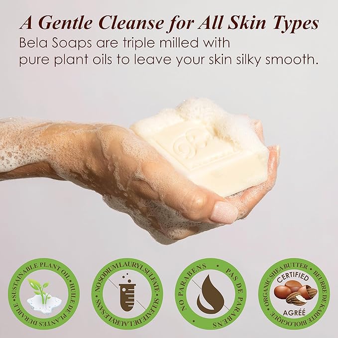 BELA Extra Creamy Goat Milk Soap 3.3 OZ Pack of 12, Long Lasting French Triple Milled Bar Soap Enriched with Organic Shea Butter, Hand, Face and Body Wash Bar, Made in Australia