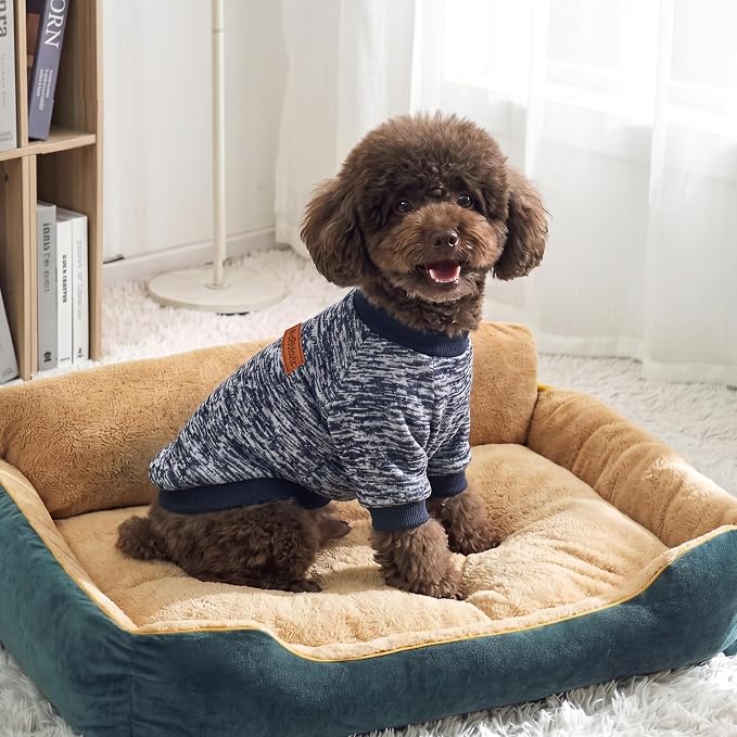 2 Pack Dog Sweaters for Small Dogs Girl Boy Winter Fleece Clothes Warm Soft Dog Sweatshirt Outfit for Dogs Cats Pet Apparel (Grey+Navy Blue, L (Back: 15.7",Chest: 19.6",14-18Ibs))
