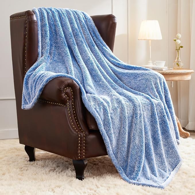 Exclusivo Mezcla Fuzzy Large Fleece Throw Blanket for Couch, Mix-Blue | 50x70 Inches, Super Soft and Cozy Throw, Plush Fluffy Blanket for Sofa, Bed, Bedroom, Home Decor, All Season