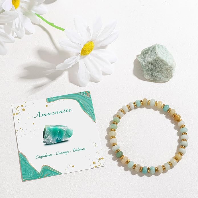 GolbalJew 4 * 6mm Gemstone Rondelle Bead Bracelets for Women Healing Crystal Stone Beads Bracelet Handmade Beaded Spiritual Jewelry Gifts