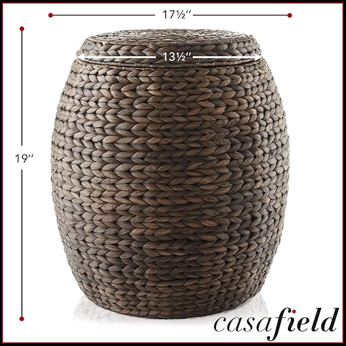 Casafield Round Storage Basket with Lid - Espresso Dark Brown, Handwoven Hyacinth Organizer for Laundry, Blanket, Plants, Bedroom, Living Room, Office