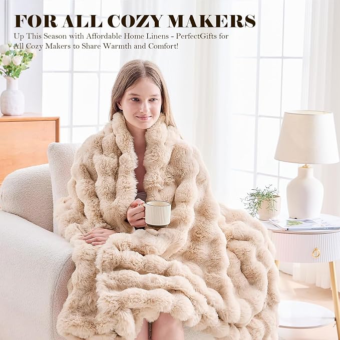 Faux Fur Twin Blanket for Couch, 1000 GSM Cozy Fuzzy Fluffy Soft Plush Thick Bubble Sherpa Blanket for Sofa Bedroom Living Room, Mothers Day Birthday Gifts for Women Home Decor