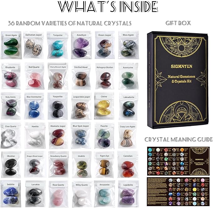 36 Varieties Healing Crystals Stones Bulk Set, Christmas Gifts - 2.5 lbs, 0.8" Natural Polished & Tumbled Gemstones Collection and Large Decorative Rocks for Chakra, Meditation, Reiki, Crafts