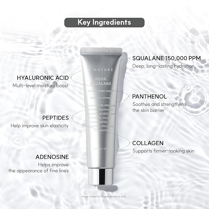 S. Nature AQUA SQUALANE MOISTURIZING CREAM | Face Moisturizer for Dry and Sensitive Skin, Vegetable Squalane 150,00ppm, Long-lasting Hydration, Pore Care Cream, Korean Skin Care (2.02 Fl Oz, 60ml)