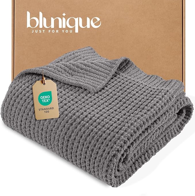 Waffle Knit Throw Blanket for Couch, Soft Cozy Chunky Knit Thick Knitted Blanket for Sofa, Bed, Gift for Women Girls Home Decor (Grey, Twin 60"x80")