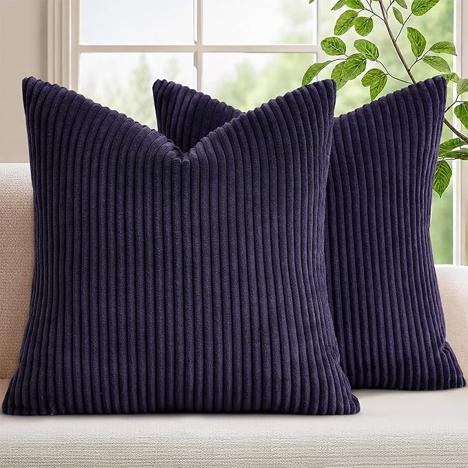 Mecatny Corduroy Decorative Throw Pillow Covers 26x26 Set of 2 Dusty Purple | Soft Striped Texture, Hidden Zipper Design, Neutral Boho Square Pillow Cases for Sofa Couch Living Room Bedroom, Home Décor