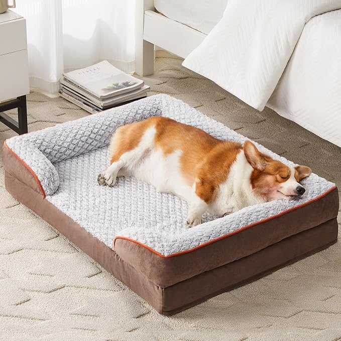 LEXTRO Orthopedic Dog Bed for Medium Dogs, Comfy Sleeping Dog Sofa Bed | Comfy Sleeping Dog Bed with Egg Crate Foam, Dog Sofa with Removable Cover, Waterproof Lining&Non-Slip Bottom, Gray