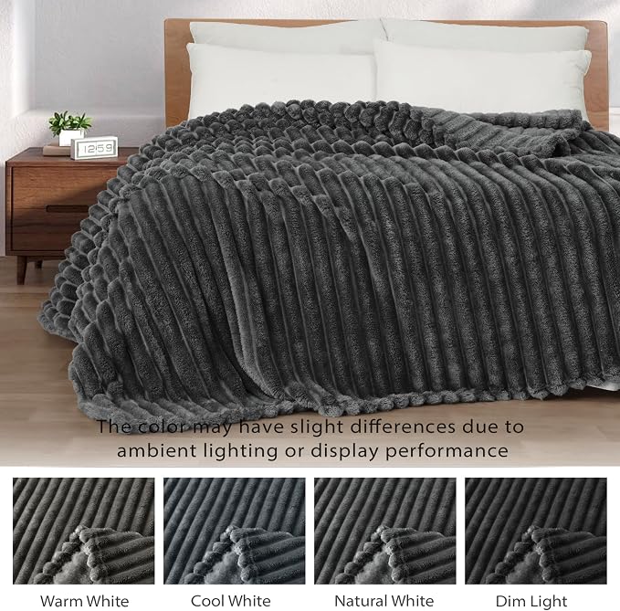 Exclusivo Mezcla Striped California King Size Fleece Blanket for Bed | Soft Breathable Cozy Bed Blankets, Lightweight Plush Fluffy Fuzzy Jacquard Decorative Blankets