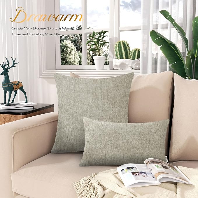 BRAWARM Throw Pillow Covers 18x18 Inches - Taupe Chenille Pillow Covers Pack of 2, Solid Dyed Soft Chenille Pillow Cases for Couch Sofa Bed Home Decoration