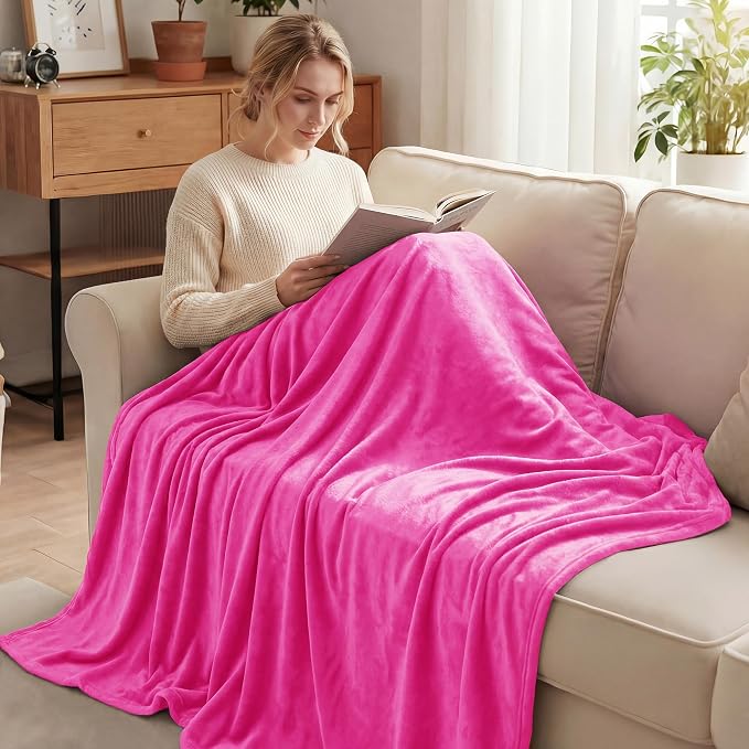 Exclusivo Mezcla Soft Fleece Blanket King Size for Bed, Hot Pink | 104x90 Inches, Double-Sided Brushed Flannel, Lightweight Plush Cozy Blanket for Home Decor, All Season, Machine Washable