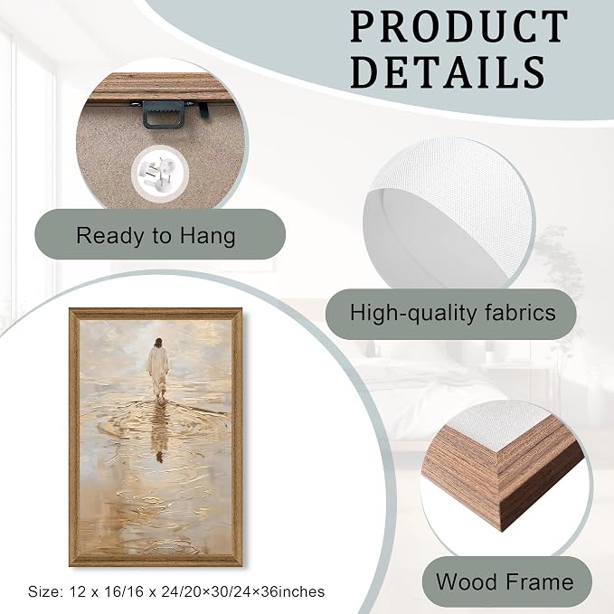 Fantasy Artists Christian Wall Art – Jesus Walking on Water Inspirational Painting, Warm Gold Faith Artwork for Home & Prayer Room, Religious Decor Symbolizing Hope, Trust & Divine Strength, 20W X 30H