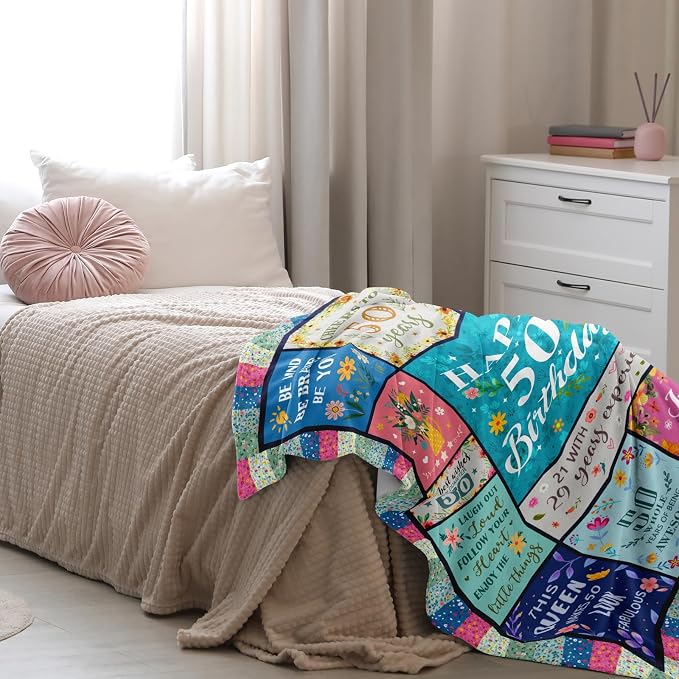 Butonus 50th Birthday Gifts for Women Blanket 60x50in, 50 Year Old Gifts for Women, Unique Happy 50th Birthday, 1976/Fifty Birthday Present for Her