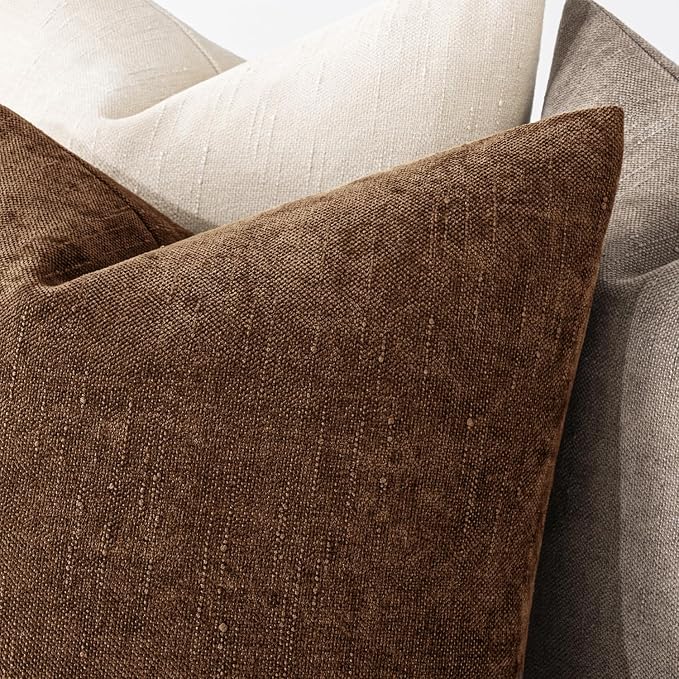 MIULEE Textured Chenille Throw Pillow Covers 20x20 Inch Honey Brown | Pack of 2 Decorative Soft Throw Pillows, Solid Textured Cushion Covers, Modern Home Decor for Couch Sofa Bedroom Living Room