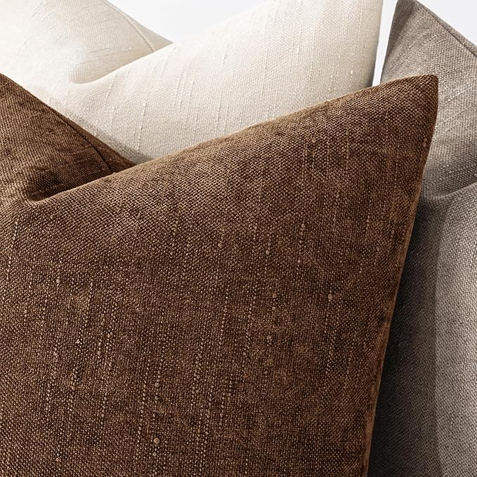 MIULEE Textured Chenille Throw Pillow Covers 18x18 Inch Honey Brown | Pack of 2 Decorative Soft Throw Pillows, Solid Textured Cushion Covers, Modern Home Decor for Couch Sofa Bedroom Living Room