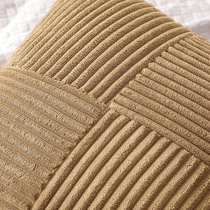 MIULEE Camel Brown Decorative Throw Pillow Covers for Couch 18x18 Inch | 2 Pack, Boho Farmhouse Pillow Covers, Soft Cross Corduroy Patchwork Textured Cushion Cases For Bed Sofa