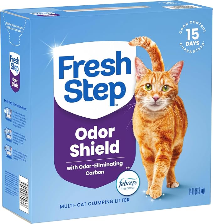 Fresh Step Odor Shield Multi Cat Clumping Cat Litter, 14 lb. | Febreze Freshness, Odor Shield with Ammonia Block Technology, Low Dust, Compatible with Most Automatic Litter Boxes