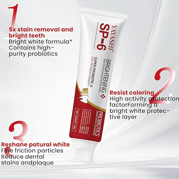 YAYASHI SP-6 Probiotic Whitening Toothpaste – Advanced Formula with 6 Probiotics for Brighter Teeth & Healthier Gums, Enamel-Friendly, Fresh Peppermint, Long-Lasting Clean