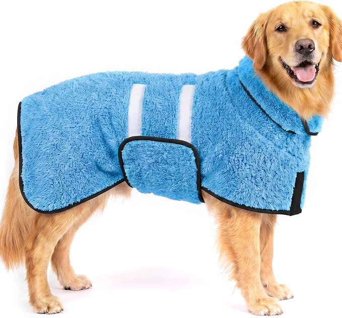 Dog Bathrobe, Super Absorbent for Small to Large Dogs, Light Blue XL | Dog Robes with Soft Fleece, Warm & Cozy, Adjustable Fit, and Quick Drying Coat for Baths Swimming and Grooming