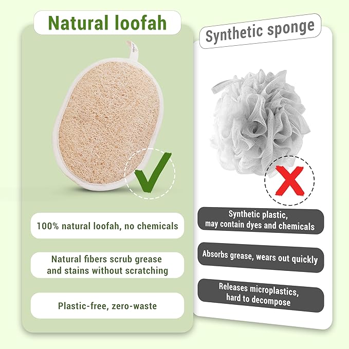 Herbvian Vietnamese Natural Loofah Exfoliating Body Scrubber Pads, 100% Plant-Based Shower Luffa Sponge, Bath Loofah for Women Men, 2-Pack