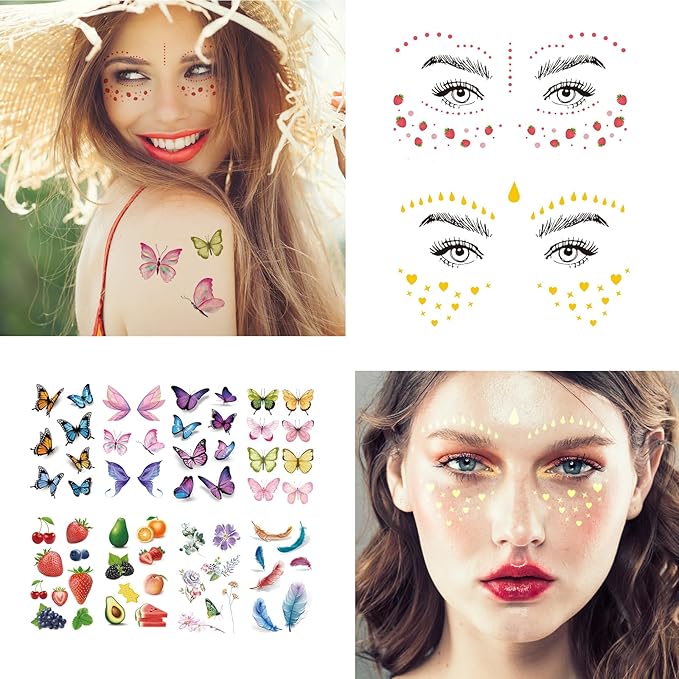 54 Sheets Gold Glitter Freckles Face Tattoo, 150+ Pcs Halloween Face Glitter Temporary Tattoo Stickers, Sparkle Freckles Metallic Face Gems, Faux Freckles Cute Glitter Makeup Accessories For Women