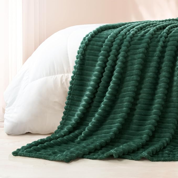 Exclusivo Mezcla Striped Fleece Throw Blanket for Couch, Sofa, Bed, 50"x60" | Soft Breathable Cozy Bed Blankets, Lightweight Plush Fluffy Fuzzy Jacquard Decorative Blankets