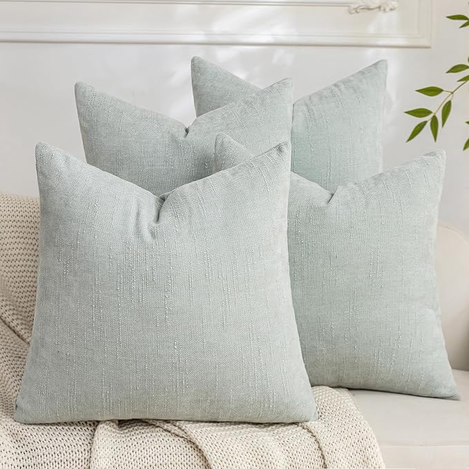 Set of 4 Soft Textured Decorative Throw Pillow Covers 18x18 Inch Cozy Farmhouse Cushion Cover Square Accent Pillow Cases for Bed Couch Sofa Living Room, Light Aqua