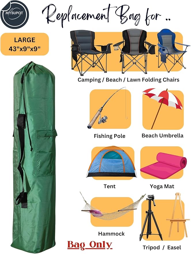 Replacement Bag for Folding Camping Chair, Portable Camp Chair, Hammock, Yoga Mat, Umbrella, Tents, Tripods, Fishing Poles - 420D Oxford Polyester Fabric