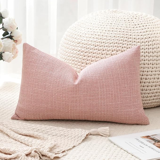 OTOSTAR Linen Throw Pillow Cover Set of 1 Decorative Lumbar Pillowcases Cushion Covers 16x24 Inch for Home Decor Sofa Bedroom Car 40 x 60CM Pink