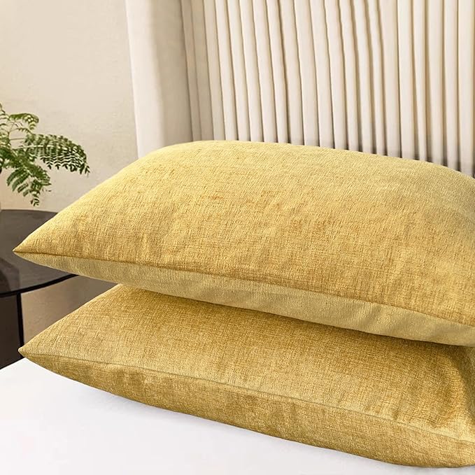 CaliTime Decorative Standard Throw Pillow Covers 26 X 20 Inches Gold | Pack of 2, Cozy Chenille Cushion Cases for Sofa Bed Living Room Farmhouse Home