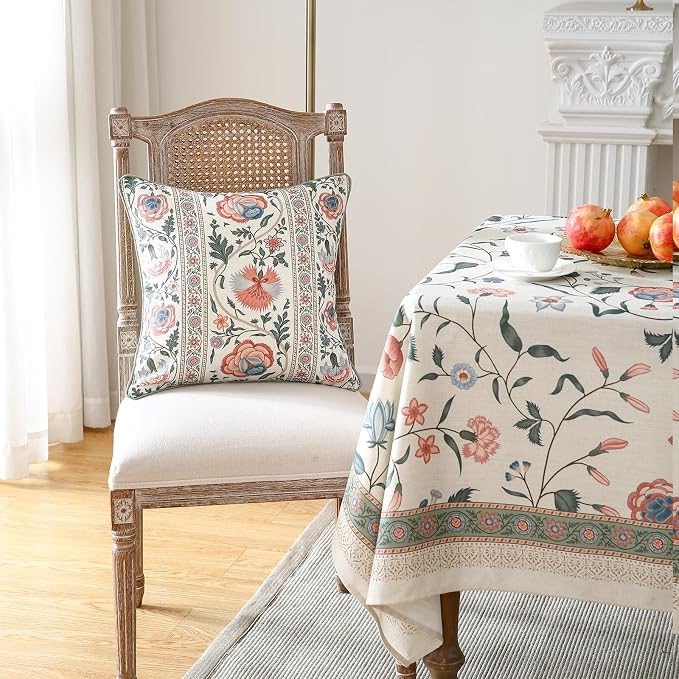 Designer Linen Throw Pillow Cover,Set of 2,18"x18"-Daffy B | Vintage French Elegant Square Pillow Cover,Concealed Zipper Design,Floral Pattern,Sofa,Bedroom,Living Room,Lounge Chairs