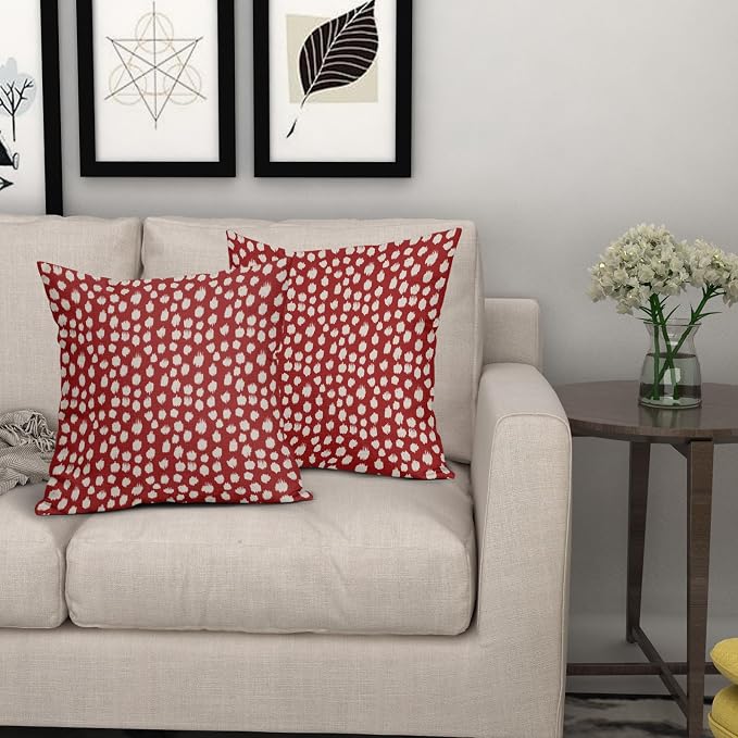 Sweetshow Red Cream Dots Pillow Covers 20x20 Set of 2 Boho Design Polka Dot Throw Pillows Modern Trendy Print Outdoor Decorative Pillowcase Square Linen Cushion Cases Decor for Sofa Couch Bed