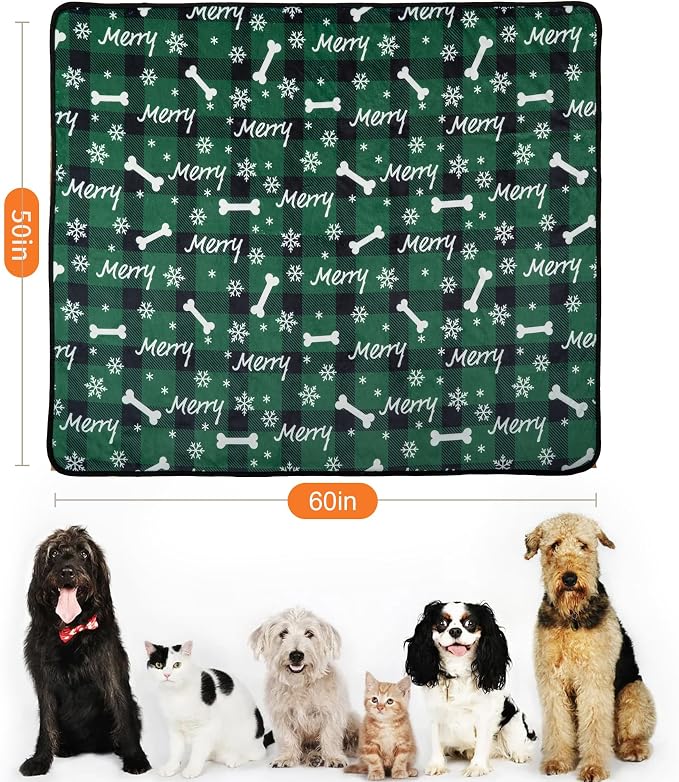 Washable Waterproof Dog Blankets for Large Dogs 50"x60" | Soft Fluffy Pet Blanket for Couch Sofa Car, Bed Furniture Protector, Reversible Sherpa Fleece Dog Blanket Christmas Green