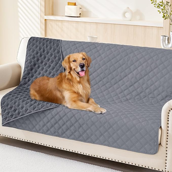 Smiry Waterproof Reversible Pet Couch Covers for Dogs | Pet Friendly, Soft Fabric, Washable Sofa Furniture Protector for Dogs Cat Kids, Checkered (68"x82", Grey/Dark Grey)