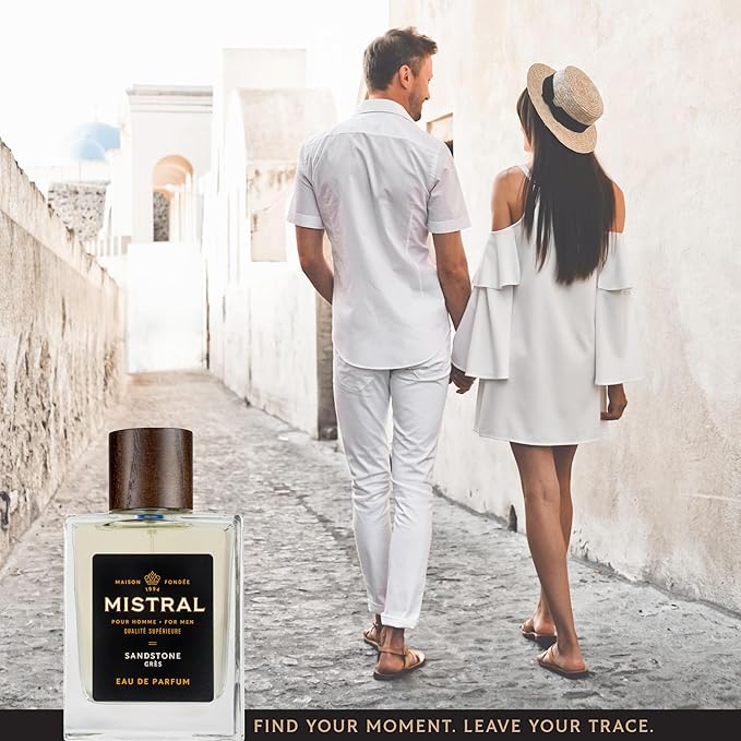 Mistral Men’s Cologne – Sandstone Eau de Parfum | Earthy & Spicy Masculine Scent with Lemon, Patchouli & Orange Blossom | Cruelty-Free & Long-Lasting Perfume for Men, Made in France - 3.4 Oz